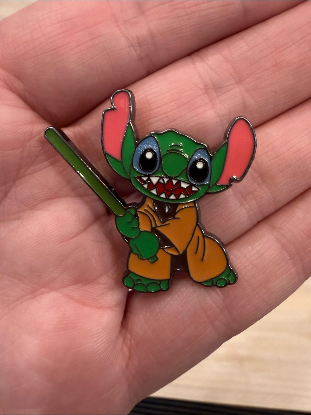 Stitch Yoda Jedi Inspired Enamel Pin - Green & Pink